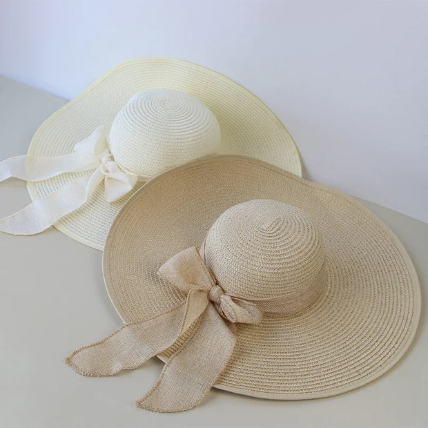 Chapeau de paille d'été femme bowknot