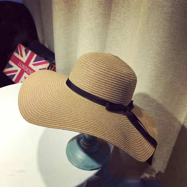 Chapeau de paille d'été femme bowknot