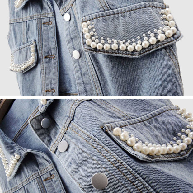 Lexy - Cardigan en denim enveloppé avec perles