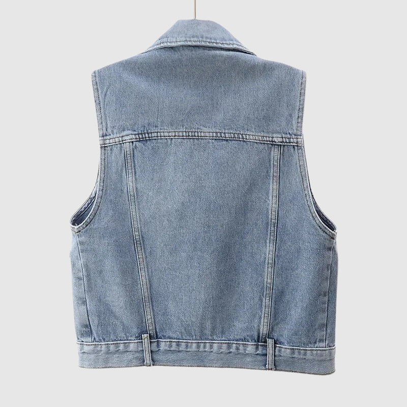 Lexy - Cardigan en denim enveloppé avec perles