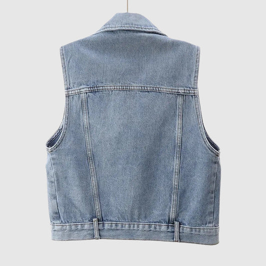 Lexy - Cardigan en denim enveloppé avec perles