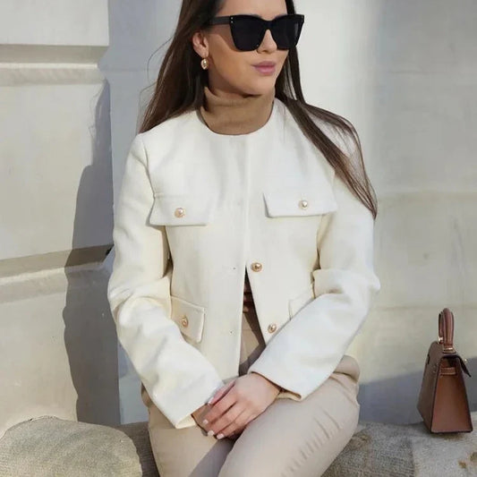 Thérèsse - Veste Blazer Texturée Boutonnée Femme Chic et Elégante
