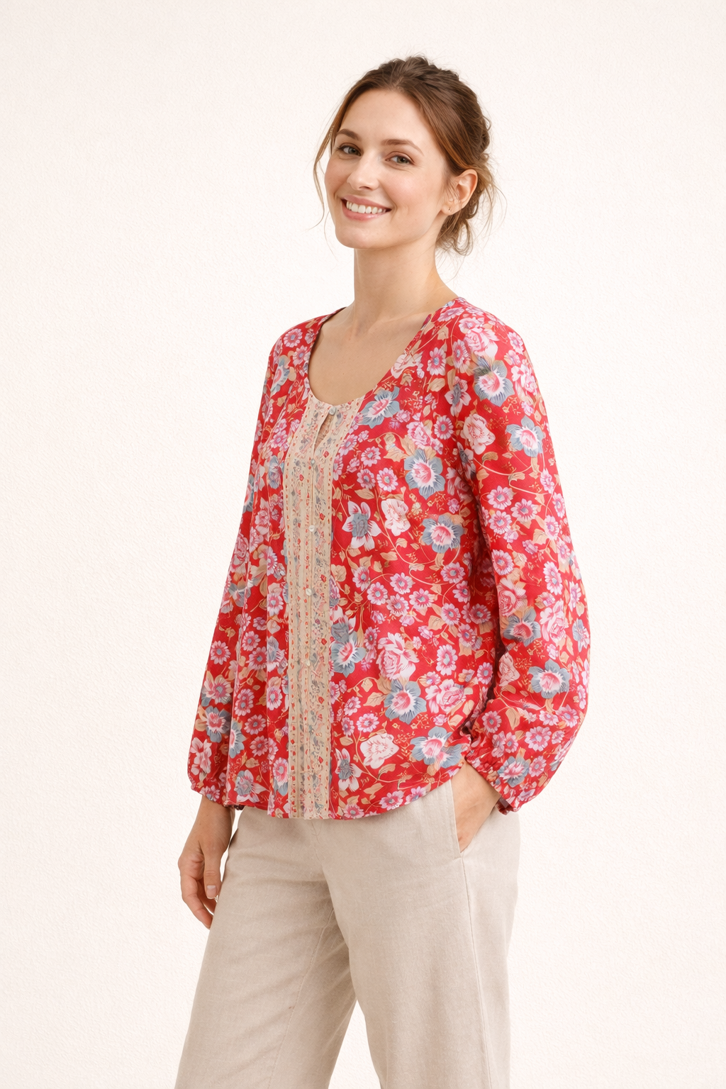 Langärmelige Bluse mit Blumendruck für Frauen - Matilde