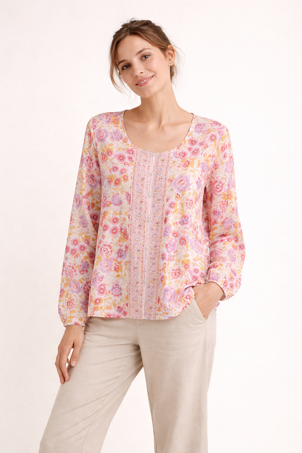 Langärmelige Bluse mit Blumendruck für Frauen - Matilde