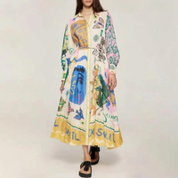 Matilda - Robe longue vintage imprimé à col polo pour femme