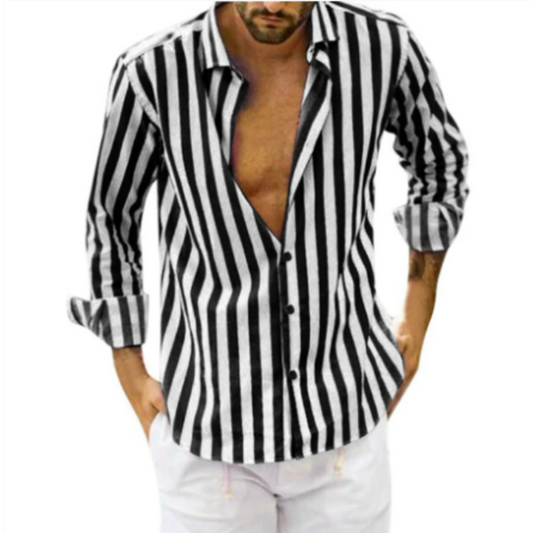 Chemise à manches longues à rayures - col boutonné