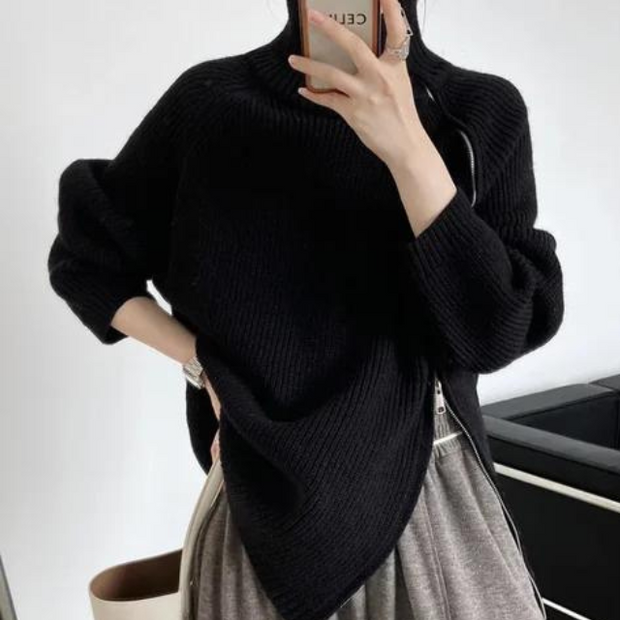 Catyla - Rippstrickpullover mit asymmetrischem Saum