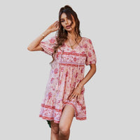 Glenda - Boho-chic floral dress with high waist