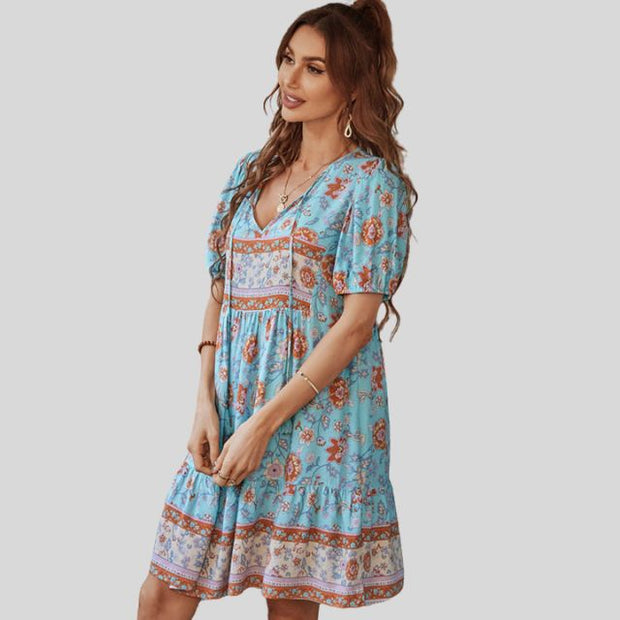 Glenda - Boho-chic floral dress with high waist