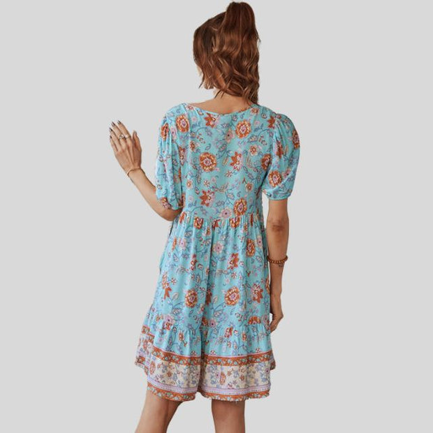 Glenda - Boho-chic floral dress with high waist
