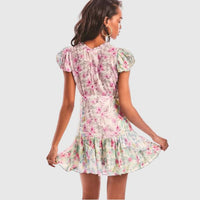 Kimberly - Floral flounce dress with flutter sleeves