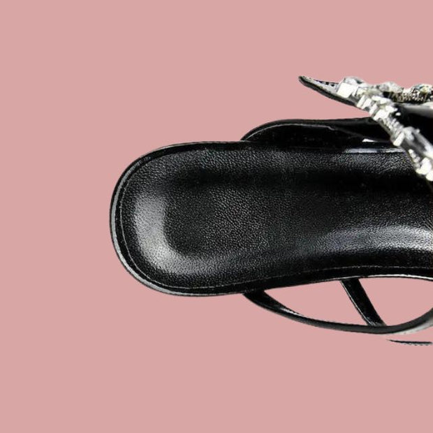 Janella - Striped mules with embellished buckle detail