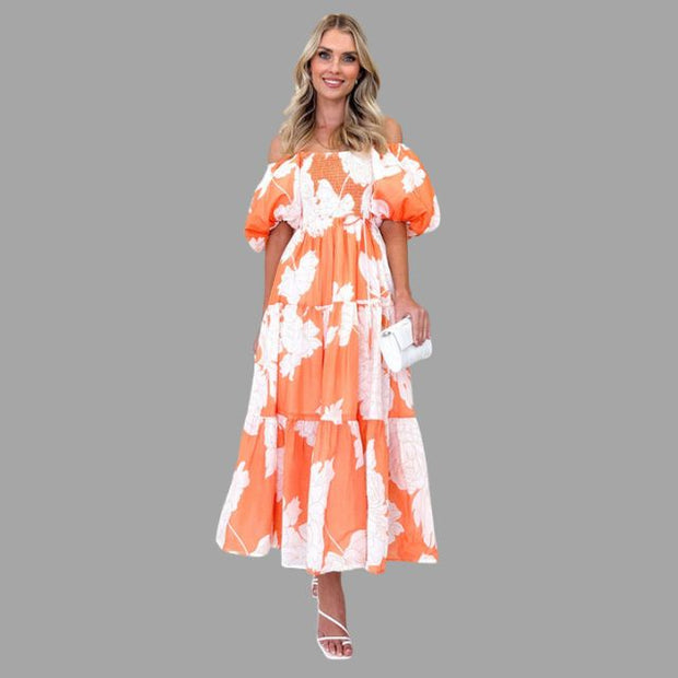Louella - Robe longue florale avec jupe à volants