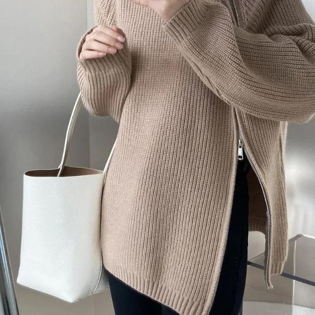 Catyla - Rippstrickpullover mit asymmetrischem Saum