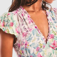 Kimberly - Floral flounce dress with flutter sleeves