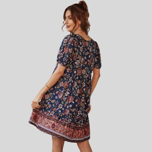Glenda - Boho-chic floral dress with high waist