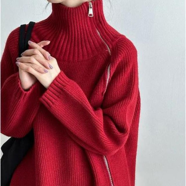 Catyla - Rippstrickpullover mit asymmetrischem Saum