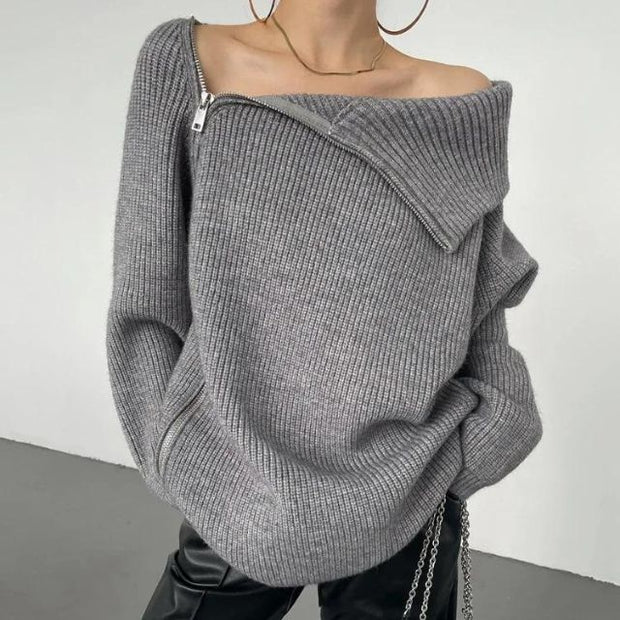 Catyla - Rippstrickpullover mit asymmetrischem Saum