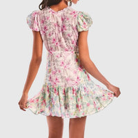Kimberly - Floral flounce dress with flutter sleeves