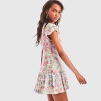 Kimberly - Floral flounce dress with flutter sleeves