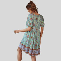 Glenda - Boho-chic floral dress with high waist