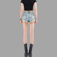 Lunaa - Short en denim délavé avec détails de franges