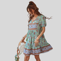 Glenda - Boho-chic floral dress with high waist