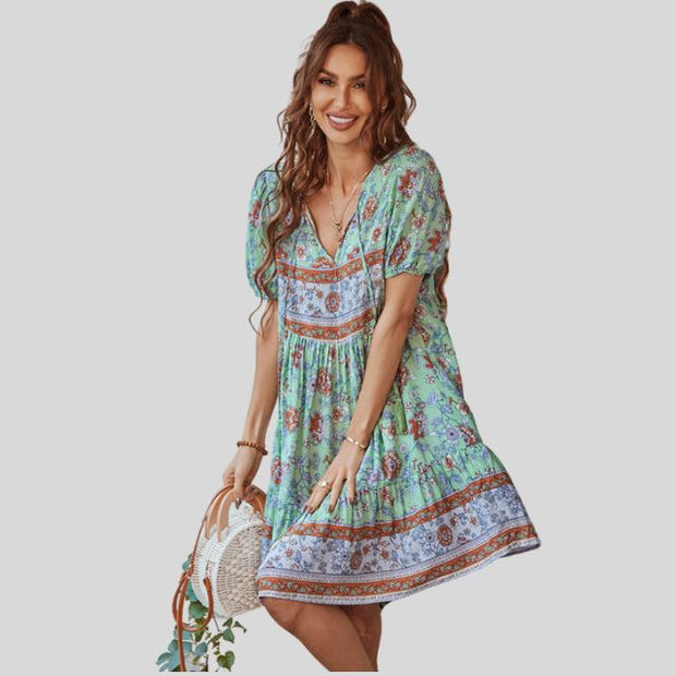 Glenda - Boho-chic floral dress with high waist