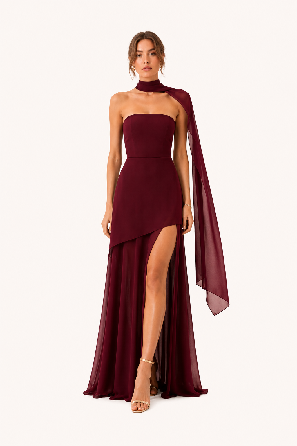 Elegantes, langes Brautjungfernkleid mit hohem Schlitz – Sabine