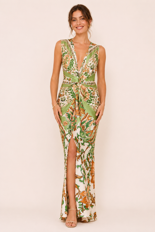 Robe imprimée pour femme, col en V, coupe ajustée  - Ottilie