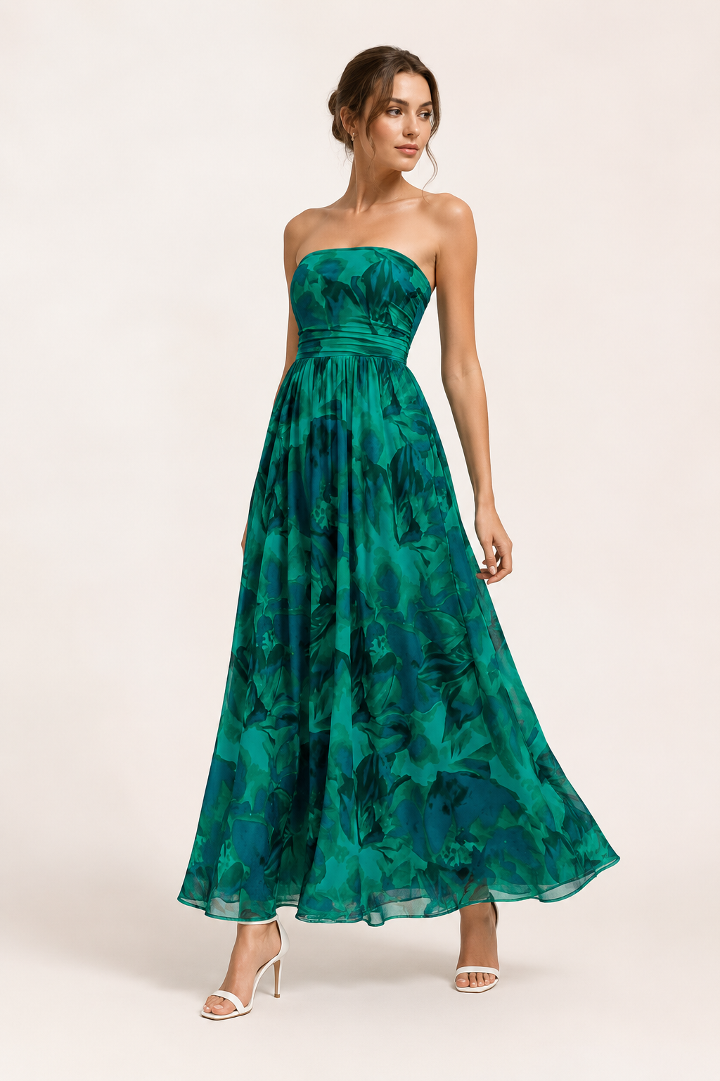 Vintage-Kleid für Damen ohne Träger mit Blumenmuster und weitem Rock – Elfriede