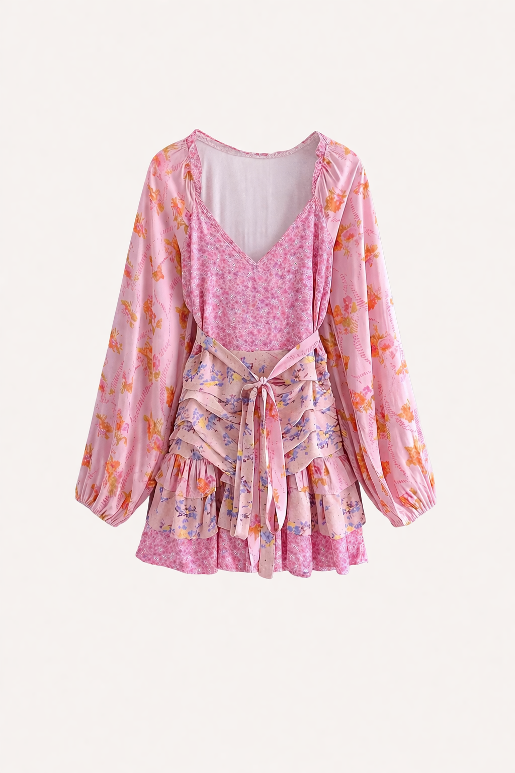 Kurzes überkreuztes Boho Kleid mit Rüschen - Cinzia