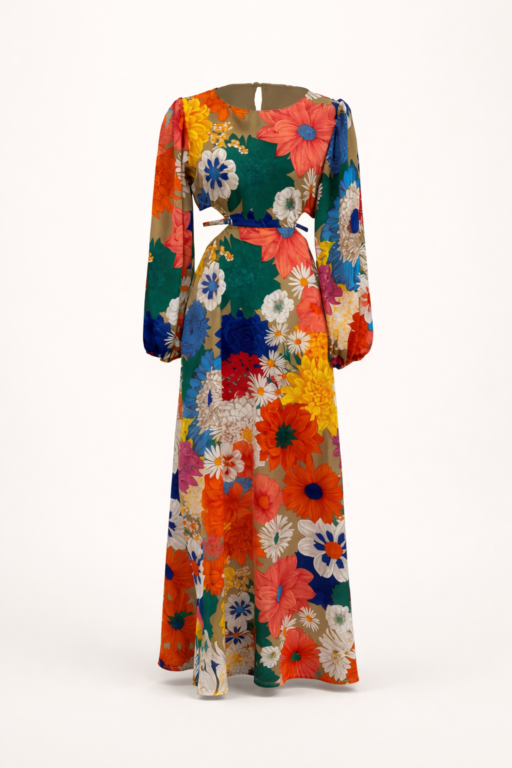 Maxikleid mit Blumendruck und langen Puffärmeln - Orlena