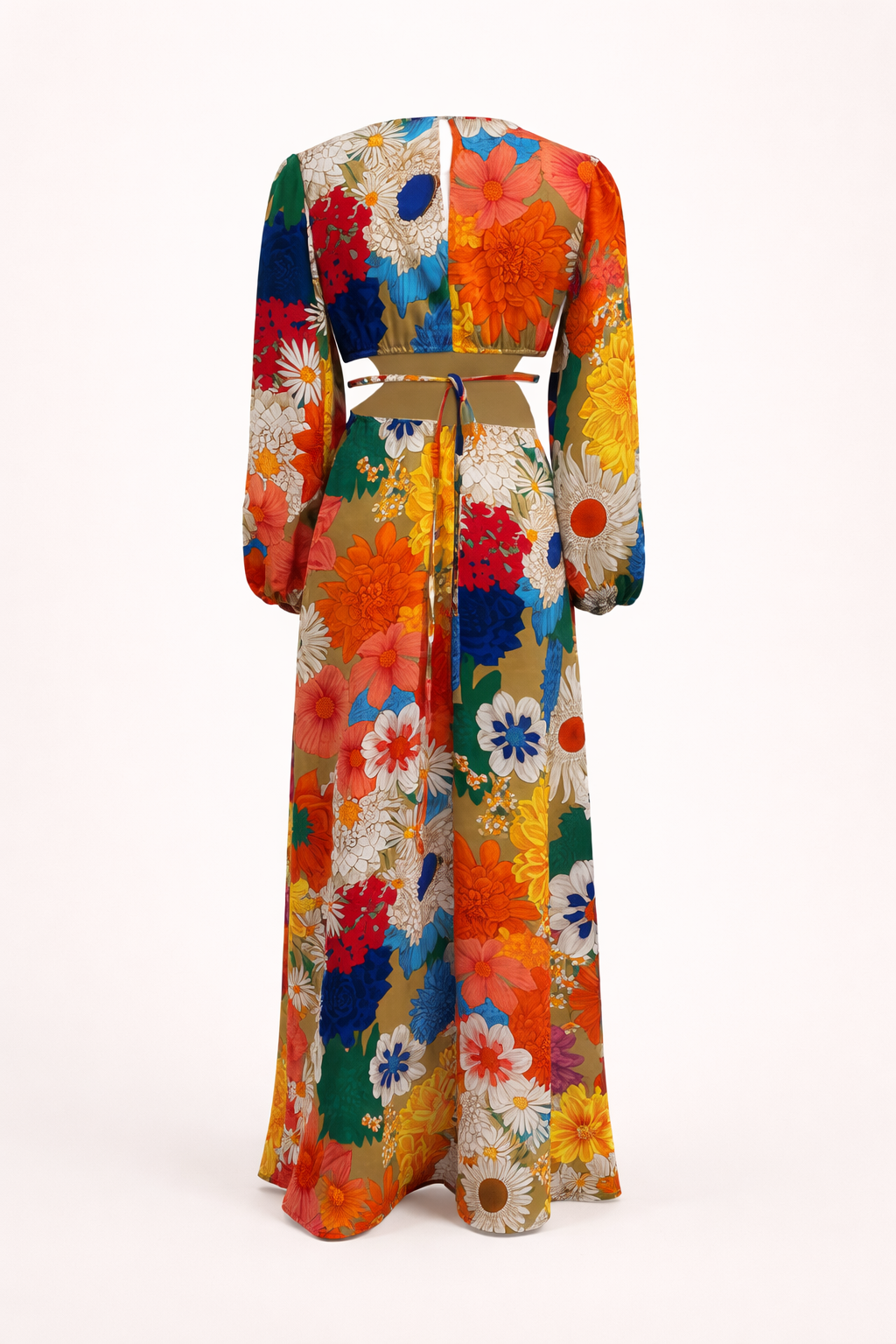 Maxikleid mit Blumendruck und langen Puffärmeln - Orlena