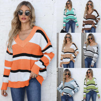 Emma - Lässiger V-Ausschnitt Pullover mit Kontraststreifen