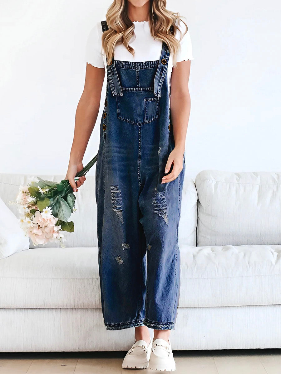 Damen Jeans-Latzhose Used-Look Oversize - Jenna