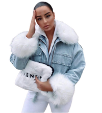 MODACHIC - Veste en jean à bordure en fourrure