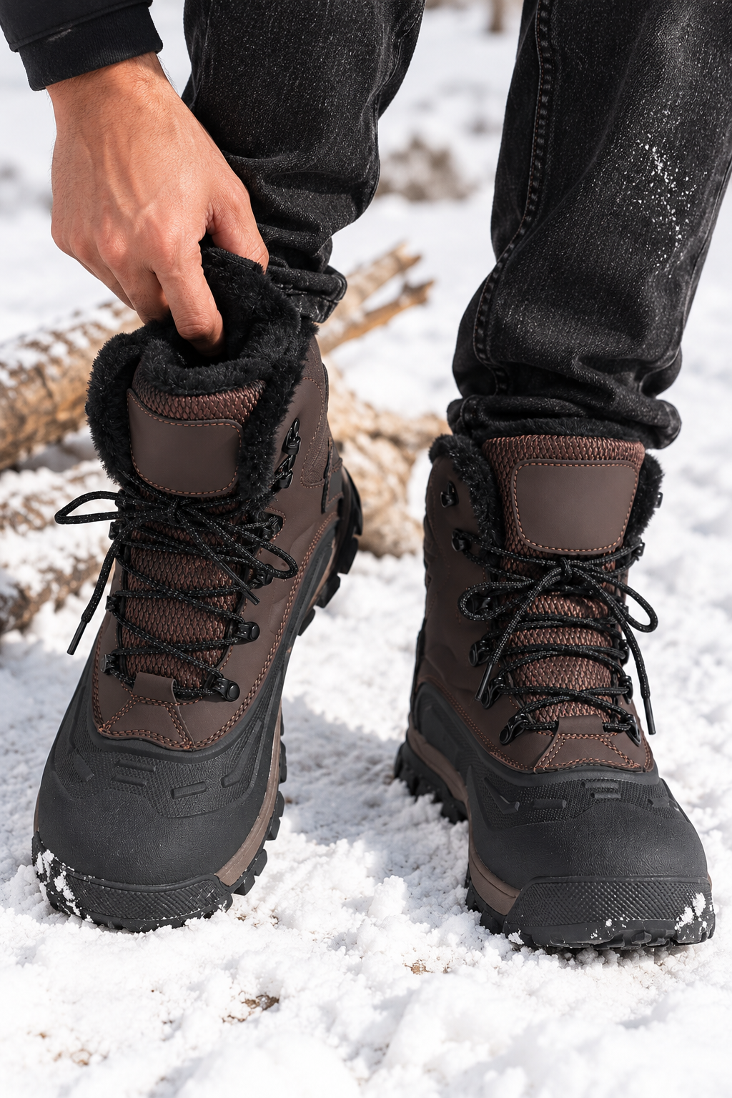 Bottes de neige homme montantes lacets crochets métalliques semelle crantée - Vardek