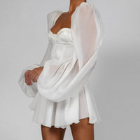 Sylvie - Robe de soirée élégante blanche à manches lanternes