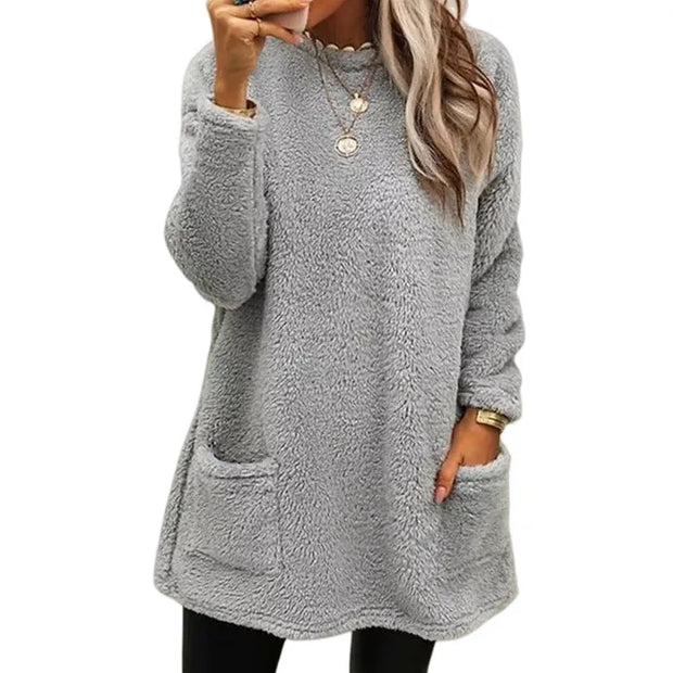 Karina - Gemütlicher Fleece-Pullover mit Knopfdetail