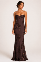 Elegantes Damen Maxikleid mit Korsettoptik und floraler Stickerei - Zarelle