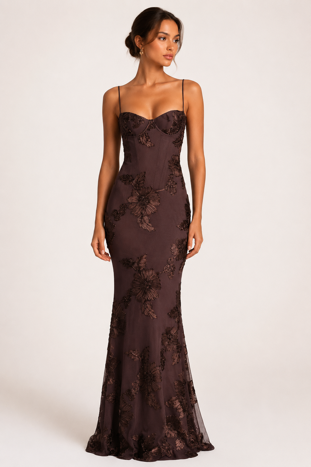 Elegantes Damen Maxikleid mit Korsettoptik und floraler Stickerei - Zarelle