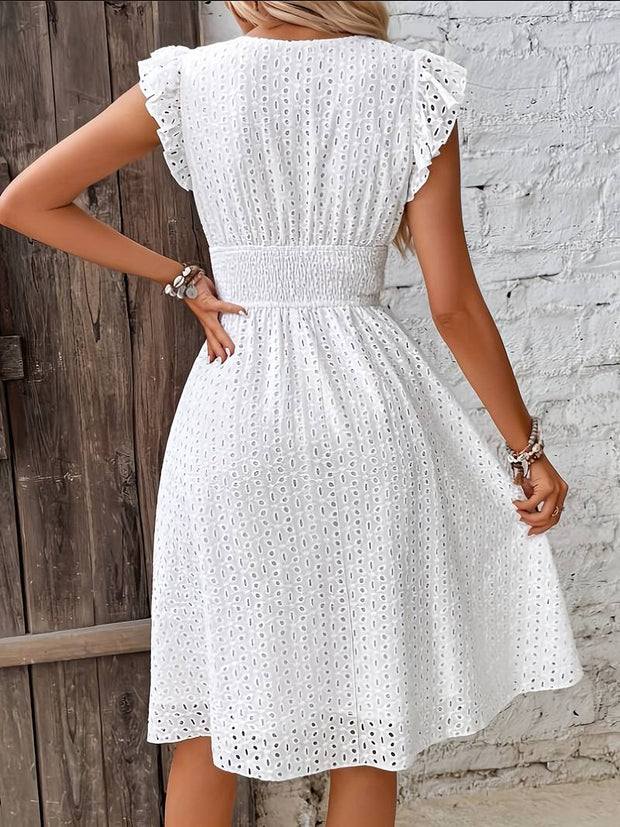 Jemima - White summer dress with V-neckline