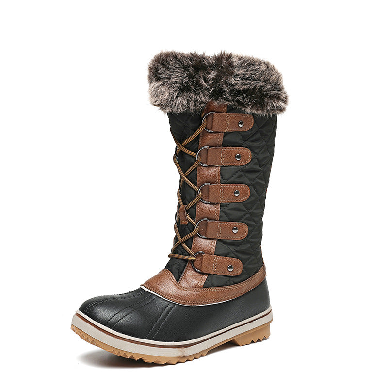 Flache Damenstiefel mit hohem Schaft und Schnürverschluss - Aelira