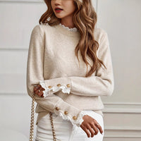 Damen Strickpullover Weich Normaler Schnitt Manschetten – Yllena