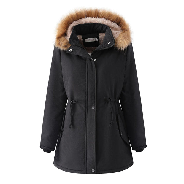 Veste matelassée pour femme avec capuche en fourrure synthétique - Doriana