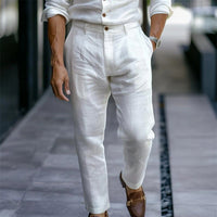 Pantalon droit en lin pour homme blanc élégant style décontracté - Adriano