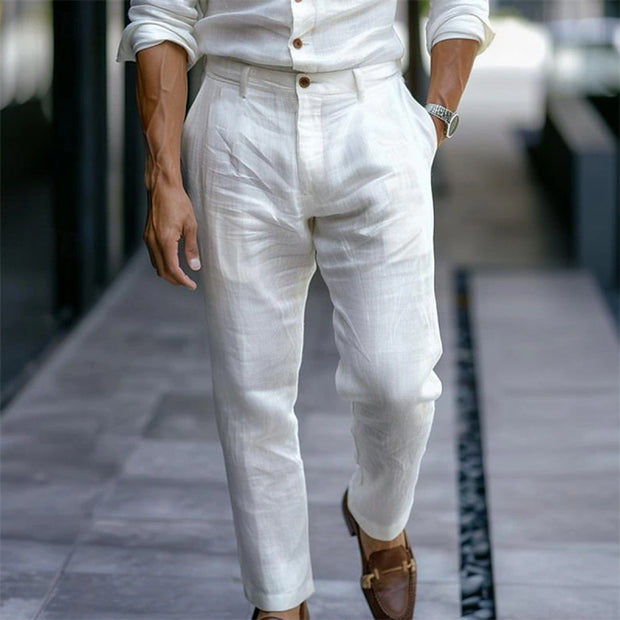 Pantalon droit en lin pour homme blanc élégant style décontracté - Adriano