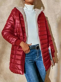 Carole - Veste Matelassée Ample à Capuche Doublée en Fleece