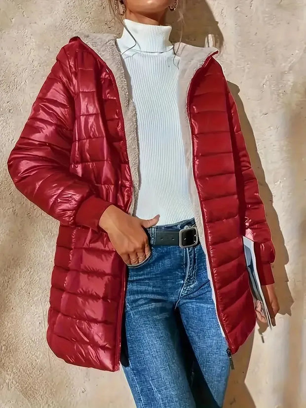 Carole - Veste Matelassée Ample à Capuche Doublée en Fleece